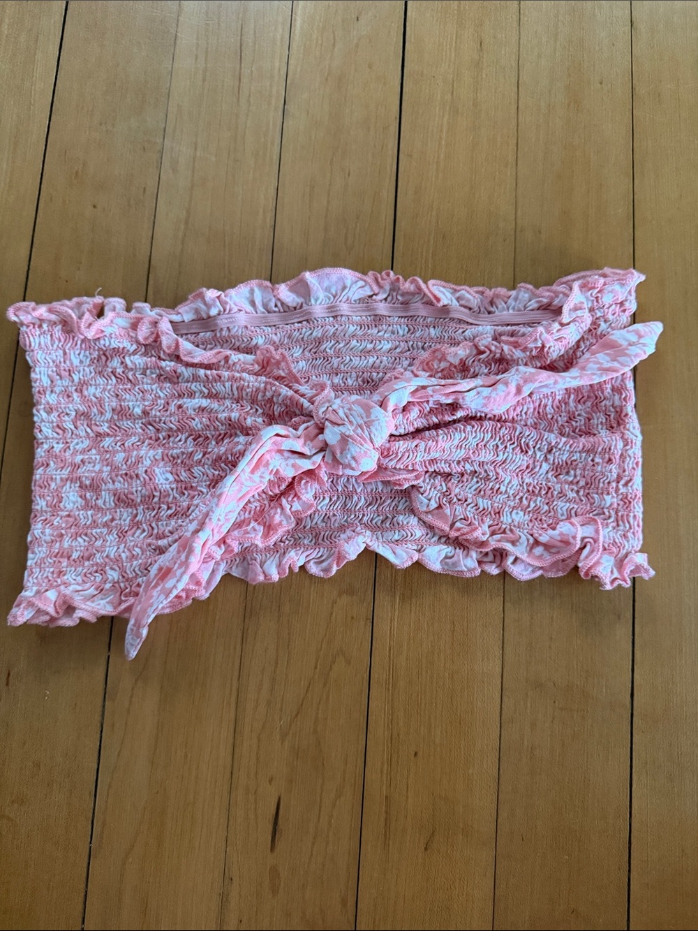 Pink Smocked Tube Top with Tie Front